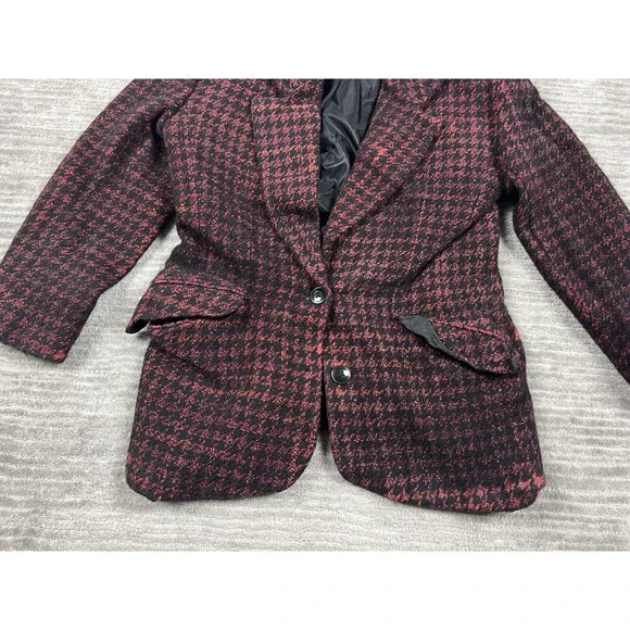 Liz Claiborne Collection Blazer Medium Womens Red Black Houndstooth Wool‎ Blend - Picture 3 of 10